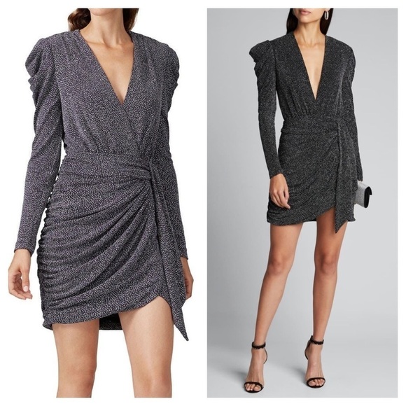 Jonathan Simkhai / Glitter Jersey gunmetal V-Neck Long-Sleeve wrap Dress 8